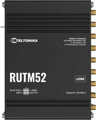 Teltonika RUTM52 Industrial 5G Router, Dual SIM eSIM LTE Router, Dual Band WiFi, Gigabit Ethernet, VPN Support, Remote Management RMS, Black | RUTM52