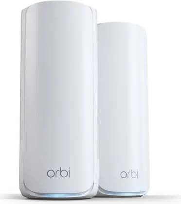 NETGEAR Orbi 770 Series Tri-Band WiFi 7 Mesh, Up to 5,500 sq. ft. WiFi Coverage, 5,760 + 4,320 + 688Mbps Speed, Tri-Band (2.4GHz, 5GHz, 6GHz), 2-Pack, White | RBE772-100EUS