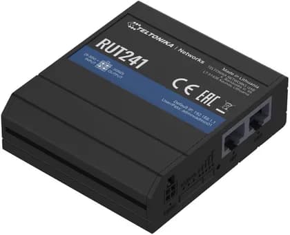 Teltonika RUT241 Industrial Cellular Router, LTE Cat 4, 150 Mbps, 2.4 GHz Wi-Fi, 2x RJ45 Fast Ethernet, WAN Failover, Digital I/O, RMS, Black | RUT241