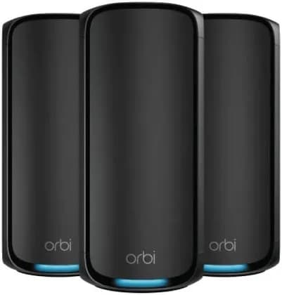 NETGEAR Orbi 970 Series Quad-band WiFi 7 Mesh, BE27000 Speed, Up to 6GHz Band, Up to 11,530 Mbps, 12 High-Performance Internal Antennas, Pack of 3, Black | RBE973SB-100EUS