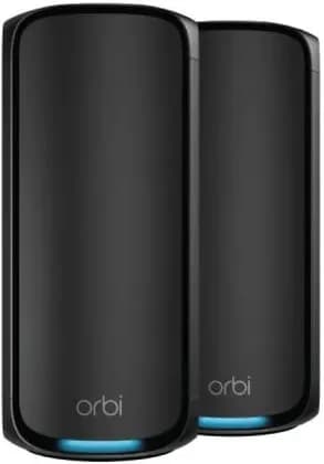 NETGEAR Orbi 970 Series Quad-band WiFi 7 Mesh, BE27000 Speed, Up to 6GHz Band, Up to 11,530 Mbps, 12 High-Performance Internal Antennas, Pack of 2, Black | RBE972SB-100EUS