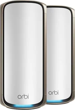 NETGEAR Orbi 970 Series Quad-band WiFi 7 Mesh, BE27000 Speed, Up to 6GHz Band, Up to 11,530 Mbps, 12 High-Performance Internal Antennas, Pack of 2, White | RBE972S-100EUS