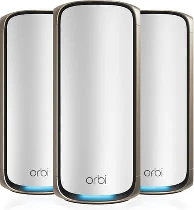 NETGEAR Orbi 970 Series Quad-band WiFi 7 Mesh, BE27000 Speed, Up to 6GHz Band, Up to 11,530 Mbps, 12 High-Performance Internal Antennas, Pack of 3, White | RBE973S-100EUS