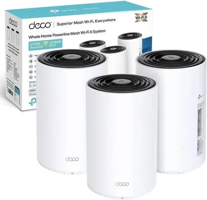 TP-Link Deco PX50 AX3000 + G1500 Whole Home Powerline Mesh Wi-Fi 6 System, Dual-Band, Gigabit Ports, AI-Driven Mesh, Cover up to 6,500 ft2, Up to 150 devices, HomeShield, Pack of 3, White | Deco PX50