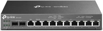 TP-Link ER7212PC Omada 3-in-1 Gigabit VPN Router, Up to 4 WAN Ports, 110W PoE Budget, High-Security VPN, Fanless Design, URL Filtering, Black | ER7212PC