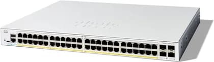 Cisco Catalyst C1300-48P-4G 48-Port Gigabit Managed Network Switch, Dual-Core CPU, 1GB RAM, 104 Gb/s Switching Capacity, 4 x Gigabit SFP Ports, Fan Cooling, 370W Power Budget, Gray | C1300-48P-4G