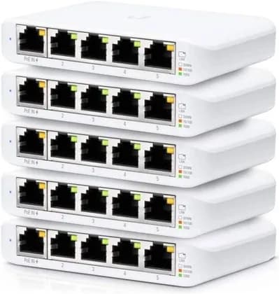 Ubiquiti Networks UniFi USW Flex Mini 5-Port Gigabit Managed Switch, with USB-C Power Adapter, 10 Gb/s Switching Capacity, 7.44 Mpps Fwd Rate, Pack of 5, White | USW-Flex-Mini-5