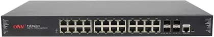 ONV Gigabit 28-port L2+ Managed PoE Switch POE33028PFM-at, 24 PoE+ RJ45, 4 SFP Uplink, 802.3af/at, 600W PSU, VLAN/QoS/IGMP/ACL, RSTP, Web/CLI/SNMP Management, 1U Rack Mount