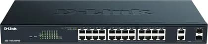D-Link DGS-1100-26MPV2-26-Port Gigabit Max PoE Smart Managed Switch with 24 PoE and 2 Combo GE/SFP Ports, 370W PoE power budget, 802.3af/at, VLAN support, layer 2 features, QoS, 802.3az EEE, Fanless
