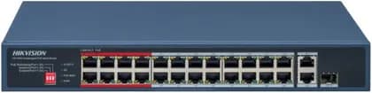 Hikvision 24 Port Fast Ethernet Unmanaged POE Switch, 24x 10/100 Mbps PoE Port, 1x Gigabit RJ45 Port, 1x Gigabit Combo, 8.8Gbps Switching Capacity, 4 Mbits, Metal, Blue | DS-3E0326P-E/M(C)