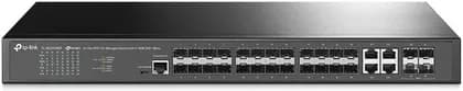 TP-Link JetStream 24-Port SFP L2+ Managed Switch with 4 10GE SFP+ Slots, 20x Gigabit SFP Ports, 4x Gigabit SFP/RJ45 Combo Ports, 4x 10G SFP+ Slots, 1x RJ45 Console Port, Black | SG3428XF