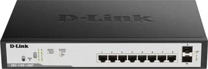 D-Link 8 Port PoE Gigabit Switch, 20 Gbps Capacity, 14.88 Mpps Forwarding, 2 1000M SFP, 6 Internal Antennas, Black | DGS-F1100-10PS-E/B