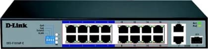 D-Link 16 Port 10/100 Base-T Unmanaged PoE+ Surveillance Switch, Long Range 250m, 2 Gigabit Ports With 1 Combo (RJ45/SFP), 150 Watts | DES-F1016P-E/B