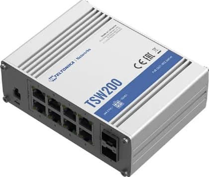 Teltonika TSW200 Industrial Unmanaged Switch, Gigabit Ethernet 8-port PoE, 2 SFP, Bandwidth 20 Gbps, Push-In, 1000 Mbps, Terminal Block | TSW200