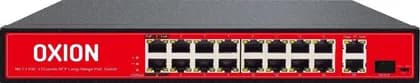 Oxion 16-Port PoE+2GE+1SFP Unmanaged Switch, With 250M Long Range, 2000Mbps Max Data Rate, 200W Output Power, Full Duplex Mode, Support Auto MDI/MDIX, Red / Black | OX-NPS518G