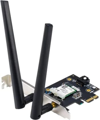 ASUS PCE-BE6500 Adapter, 2.4GHz/5GHz/6GHz Tri-Band, Up to 6452 Mb/s Throughput, 2x Adjustable Antennas, Wi-Fi 7 802.11be & Bluetooth 5.4, PCIe 1x Host Connection, WPA3 Security, Black | PCE-BE6500