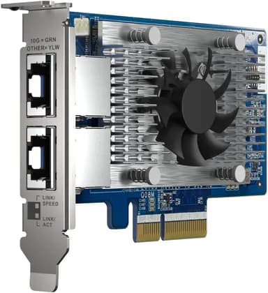 QNAP Dual-Port 10Gbe Network Expansion Card, PCIe 3.0 x4 Adapter with 2 NBASE T RJ45 Ports (10G/5G/2.5G/1G/100M), Intel X710 Controller, SR IOV & iSCSI Support for QNAP NAS | QXG-10G2T-X710