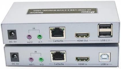 DTECH DT-7051 KVM Extender, Up to 3840x2160@60Hz Resolution, Built-in ESD Protection Circuit, IR Return Function, Support 8/10/12 Bit Dark, USB 2.0, Silver | DT-7051