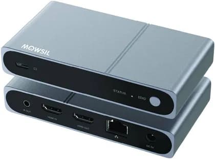 Mowsil HDMI Extender, HDMI 1.4 4K 30Hz In & Loop Out, 1x USB-C & 2x USB-A KVM Function, Supports DTS-HD, Dolby TrueHD, & LPCM Audio Formats, Up to 120 Meters Transmission Range, Gray | MOE120
