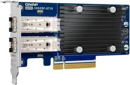 QNAP Dual-Port 10 GbE Network Expansion Card, 2 x 10G SFP+ Slots, Up to 20 Gb/s Total Throughput, PCIe 3.0 x8 Connection, 10Gbps/1Gbps Transmission Rates | QXG-10G2SF-X710