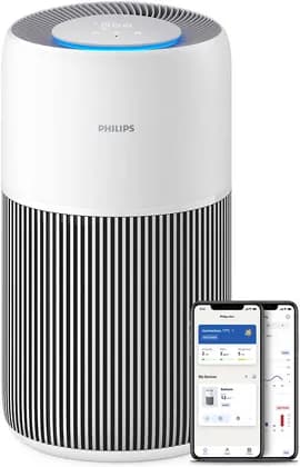 Philips PureProtect Quiet 2200 Series Smart Air Purifier, Ultra Quiet HEPA & Active Carbon Filtration, 420 m /h CADR, App & Voice Control, Allergy & Virus Removal for Rooms 109 m , White | AC2220/10
