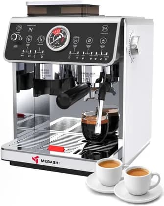 Mebashi ME-CCM2056 Commercial Coffee Machine, 2800W Power, Dual Boiler with Integrated Coffee Grinder, Double Pump System, 2.1L Capacity, 20 Bar Pressure, Stainless Steel | ME-CCM2056