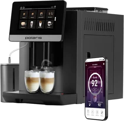 Polaris PACM 2080 Automatic Espresso Coffee Machine, 20 Bar Italian Pump, WiFi App Control, 19 Auto Programs, Built In Grinder, PROFI CREAM Milk Frother, 2 Cup Brewing | PACM-2080