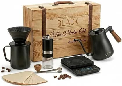 V60 coffee kit, Portable Coffee Travel Set, Premium Natural Cork Insulated Kit, Includes Manual Burr Grinder, Gooseneck Kettle, Stainless Steel Cup, Compact | Coffee Maker
