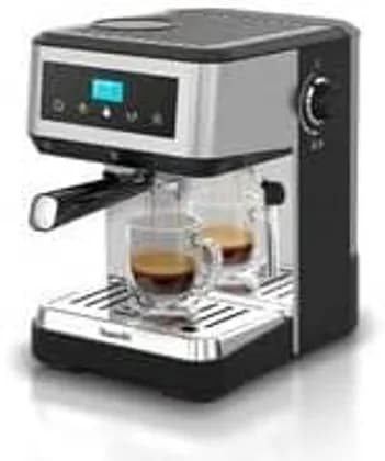 Saachi 20-Bar Coffee Maker with Digital Display, Single/Double Cup Brewing, 1.6L Water tank, Adjustable Steam Speed and Hot Water Function, Stainless Steel/Black | 20-BAR