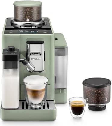 De'Longhi Rivelia Fully Automatic Coffee Machine, LatteCrema Hot, Automatic Milk Frother, Bean-to-Cup, 16 Coffee Recipes, Compact Design, Full Touch Color Display, Green | EXAM441.55.GR