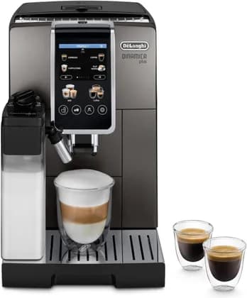 De'Longhi Dinamica Plus Fully Automatic Bean-to-Cup Coffee Machine 24 One-Touch Recipes, LatteCrema Hot Milk System, 1.8 L Water Tank, 300 g Bean Hopper, Titanium/Black | ECAM380.95.TB
