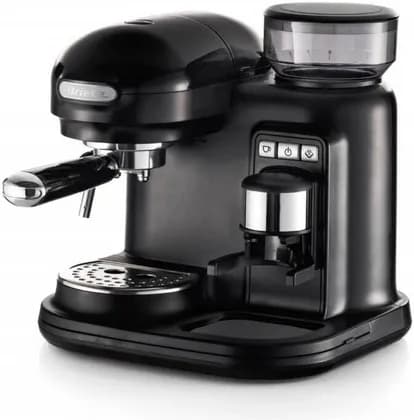 Ariete Moderna 1318 Espresso Coffee Machine with Integrated Adjustable Grinder, Steam Wand, Milk Frother, Steel Body, 220-240V Compact Classic Design, Black | Moderna 1318