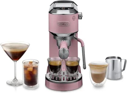 De'Longhi Dedica Duo Traditional Barista Pump Machine, Espresso & Cold Brew Manual Coffee Machine with My LatteArt Steam Wand 15 cm Wide 2 Espresso Touch Display Mug, up to 13cm, Pink | EC890.PK