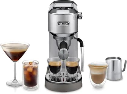 De'Longhi Dedica Duo Traditional Barista Pump Machine, Espresso & Cold Brew Manual Coffee Machine with My LatteArt Steam Wand 15 cm Wide 2 Espresso Touch Display Mug, up to 13cm, Metal | EC890.M