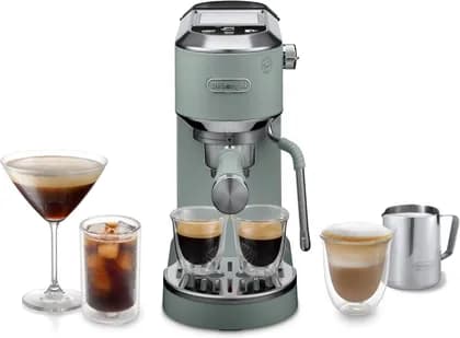 De'Longhi Dedica Duo Traditional Barista Pump Machine, Espresso & Cold Brew Manual Coffee Machine with My LatteArt Steam Wand 15 cm Wide 2 Espresso Touch Display Mug, up to 13cm, Green | EC890.GR