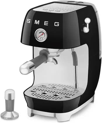 Smeg ECF03BLEU Manual Espresso Coffee Machine with Cold Brew, Black Gloss Finish, 50"s Style, Professional Accessories, Milk Frothing System, Black | ECF03BLEU