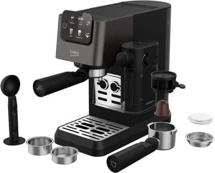 Beko CaffeExperto Semi Automatic Espresso Machine, 1628 Watts, 20 Bar Pressure, Touch Screen, Integrated Milk Cup with CreamyPro, Capsule Compatible, Dual Outlet, Black | CEP5464DX