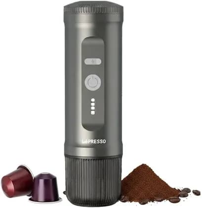 LePresso Portable 2-in-1 Espresso Maker, 95W Power, 9V/2A, 20Bar Pressure, 3x2500mAh Battery, 65mL Capacity, 3-4Min Brew, Nespresso & Powder, SUS316+ABS | LPCFFPCM0095-GY