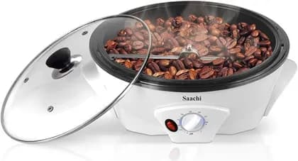 Saachi 400-Grams Coffee Roaster, Aluminum Die-Cast Roasting Pan, Adjustable Temperature Control, Stainless Steel Roasting Blade, Cool Touch Handles, White | NL-CR-4962