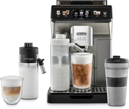 De'Longhi Eletta Explore Bean to Cup Coffee Machine with Latte Cream Hot & Cool Technology, Cold Extraction Technology, with 3.5" TFT Display & Soft Control, WiFi Connectivity, Titanium | ECAM450.86.T