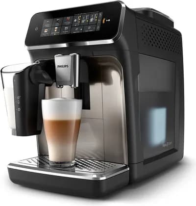 Philips Fully Automatic Espresso Machine Series 3300, 6 Beverages, 1.8L Water Capacity, 1500W, LatteGo, SilentBrew, Coloured Touch Display, 12 Grinder Settings, Black Chrome | EP3347/90