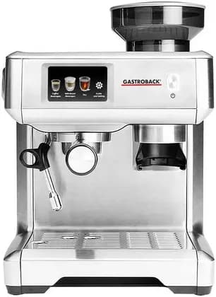 Gastroback Design Espresso Barista Touch, 360° Rotatable Milk Frothing Wand, 11 Grind Settings, Integrated Conical Grinder, LCD-Touchscreen, Removable 2 Litre Water Tank, Silver | 42623