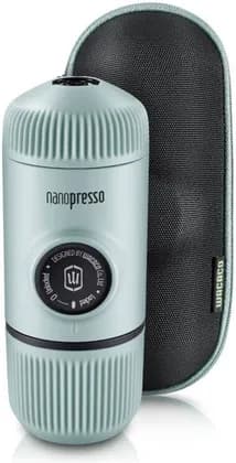 WACACO Nanopresso + Case Portable Espresso Machine, 80ml Water Capacity, 18 Bar Max Pressure, Easy Crema, Pressurized Portafilter, Integrated Cup, Arctic Blue | WC-NANOP-EBL