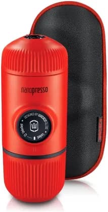 WACACO Nanopresso + Case Portable Espresso Machine, 80ml Water Capacity, 18 Bar Max Pressure, Easy Crema, Pressurized Portafilter, Integrated Cup, Lava Red | WC-NANOP-ERED