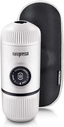 WACACO Nanopresso + Case Portable Espresso Machine, 80ml Water Capacity, 18 Bar Max Pressure, Easy Crema, Pressurized Portafilter, Integrated Cup, Chill White | WC-NANOP-EWH