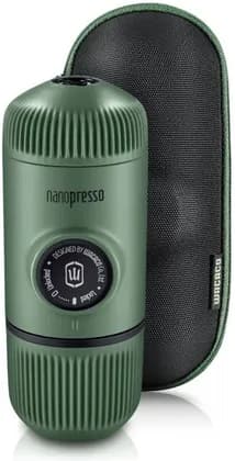 WACACO Nanopresso + Case Portable Espresso Machine, 80ml Water Capacity, 18 Bar Max Pressure, Easy Crema, Pressurized Portafilter, Integrated Cup, Moss Green | WC-NANOP-EGR