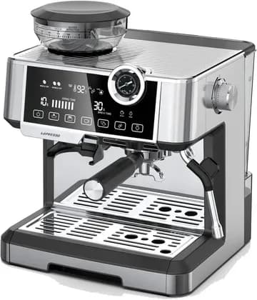 LePresso Semi-Automatic Coffee Machine with Adjustable Grinder, Dual Boiler Espresso Machine, Steam Wand and 19Bar Pump, Cup Warmer, Commercial 58mm Porta Filter, Large Tank | LPCFFM0030