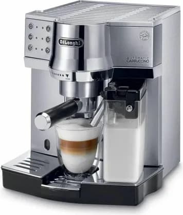 DeLonghi Espresso & Cappuccino Coffee Machine, User-Friendly Interface, Pump System, Automatic Cappuccino Function, Flow Stop Function, One-Touch Selections, Silver | EC850.M