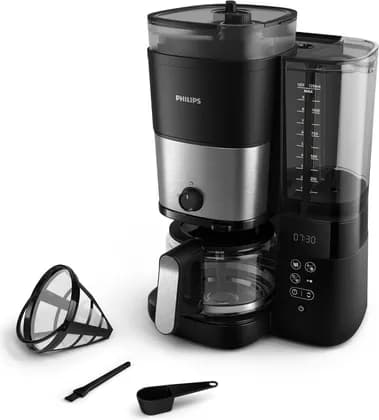 Philips HD7900 Drip Coffee Maker With Grinder, Timer Function, Keep Warm Function, Adjustable Brew Strength, And AromaSeal Technology, Black/Silver | HD7900/01
