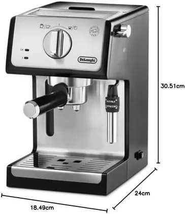 De'Longhi Traditional Barista Pump Espresso Machine, Coffee and Cappuccino Maker with Adjustable Milk Frother, Compatible with E.S.E Pods, 1.1L Removable Water Tank, Black | ECP35.31
